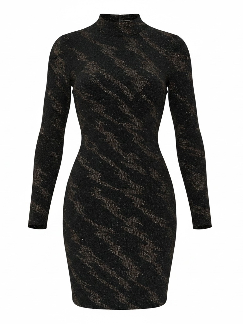 Topshop Black Long-Sleeve Metallic Patterned Bodycon Dress